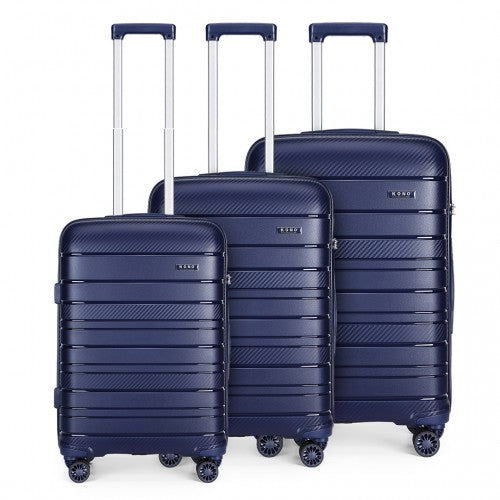 Easy Luggage K2091L - Kono Multi Texture Hard Shell PP Suitcase 3 Pieces Set - Classic Collection - Navy