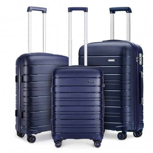 Easy Luggage K2091L - Kono Multi Texture Hard Shell PP Suitcase 3 Pieces Set - Classic Collection - Navy