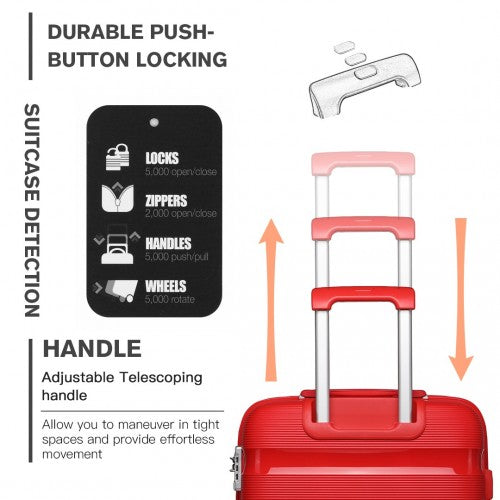 Easy Luggage K2092L - Kono 24 Inch Bright Hard Shell PP Suitcase - Classic Collection - Red