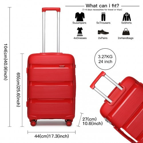 Easy Luggage K2092L - Kono 24 Inch Bright Hard Shell PP Suitcase - Classic Collection - Red