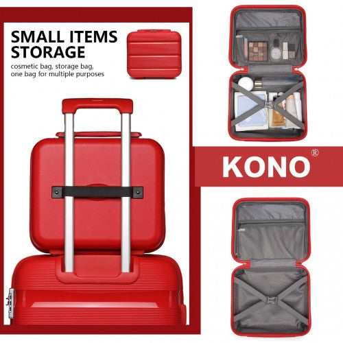 Easy Luggage K2092L - Kono Bright Hard Shell PP Suitcase With TSA Lock And Vanity Case 4 Pieces Set - Classic Collection - Red