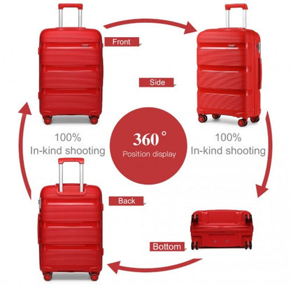 Easy Luggage K2092L - Kono Bright Hard Shell PP Suitcase With TSA Lock And Vanity Case 4 Pieces Set - Classic Collection - Red