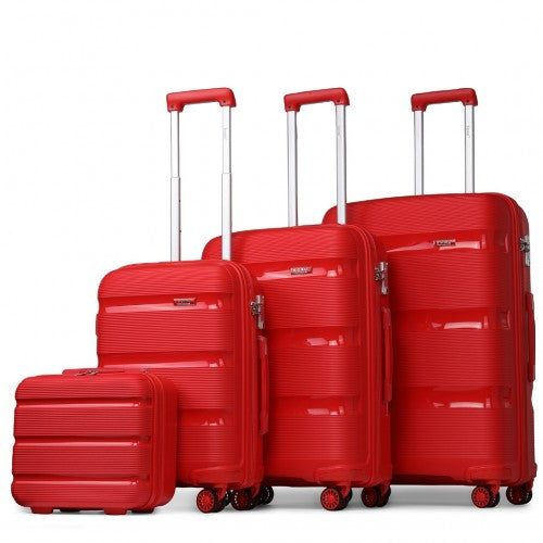 Easy Luggage K2092L - Kono Bright Hard Shell PP Suitcase With TSA Lock And Vanity Case 4 Pieces Set - Classic Collection - Red
