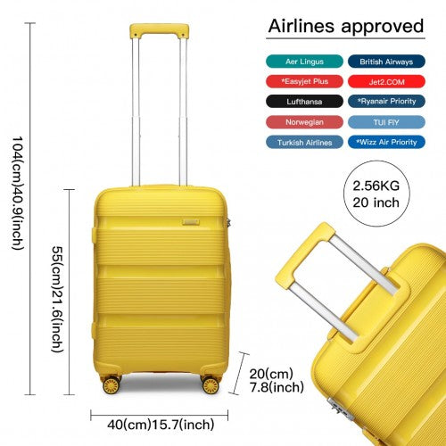 Easy Luggage K2092L - Kono 20 Inch Bright Hard Shell PP Carry-On Suitcase In Cabin Size - Yellow