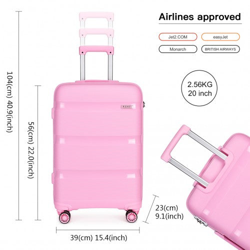 Easy Luggage K2092L - Kono 20 Inch Bright Hard Shell PP Carry-On Suitcase In Cabin Size - Pink