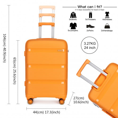 Easy Luggage K2092L - Kono 24 Inch Bright Hard Shell PP Suitcase - Classic Collection - Orange