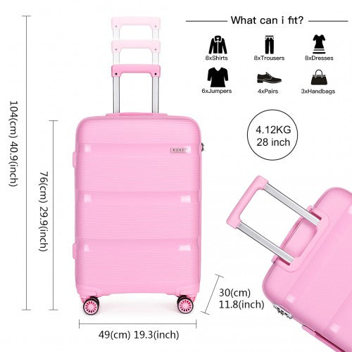 Easy Luggage K2092L - Kono 28 Inch Bright Hard Shell PP Suitcase - Classic Collection - Pink