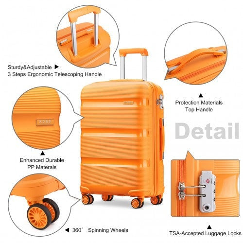 Easy Luggage K2092 - Kono Bright Hard Shell PP Suitcase 3 Pieces Set - Classic Collection - Orange