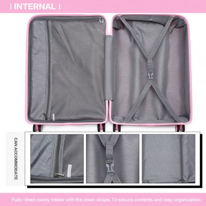 Easy Luggage K2092L - Kono Bright Hard Shell PP Suitcase 3 Pieces Set - Classic Collection - Pink