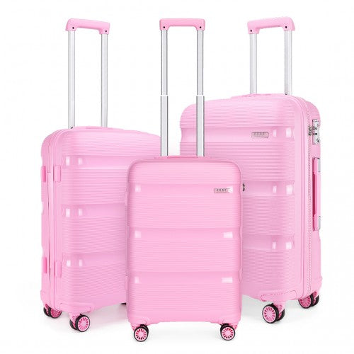 Easy Luggage K2092L - Kono Bright Hard Shell PP Suitcase 3 Pieces Set - Classic Collection - Pink