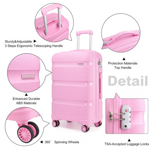 Easy Luggage K2092L - Kono Bright Hard Shell PP Suitcase 3 Pieces Set - Classic Collection - Pink