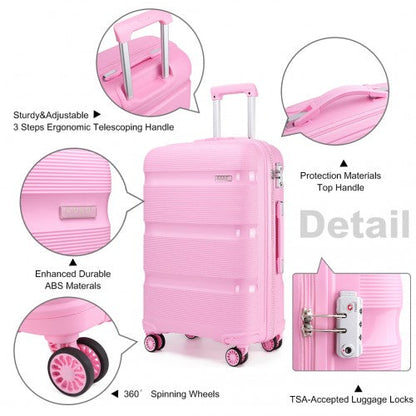 Easy Luggage K2092L - Kono Bright Hard Shell PP Suitcase 3 Pieces Set - Classic Collection - Pink