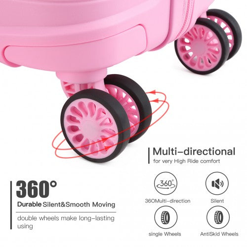 Easy Luggage K2092L - Kono Bright Hard Shell PP Suitcase 3 Pieces Set - Classic Collection - Pink