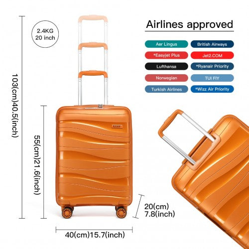 Easy Luggage K2094L - Kono 20 Inch Lightweight Polypropylene Hard Shell Suitcase With TSA Lock - Orange