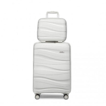 Easy Luggage K2094L - Kono 14/20 Inch Lightweight Polypropylene Hard Shell 2 Piece Suitcase Set With TSA Lock And Vanity Case - Cream White
