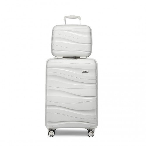 Easy Luggage K2094L - Kono 14/20 Inch Lightweight Polypropylene Hard Shell 2 Piece Suitcase Set With TSA Lock And Vanity Case - Cream White