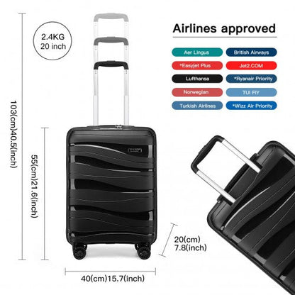 Easy Luggage K2094L - Kono 20 Inch Lightweight Polypropylene Hard Shell Suitcase With TSA Lock - Black