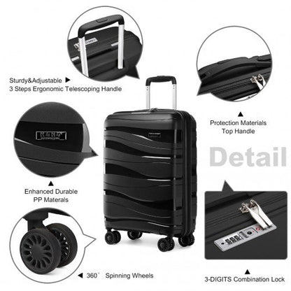 Easy Luggage K2094L - Kono 20 Inch Lightweight Polypropylene Hard Shell Suitcase With TSA Lock - Black