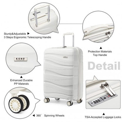 Easy Luggage K2094L - Kono 20 Inch Lightweight Polypropylene Hard Shell Suitcase With TSA Lock - Cream White