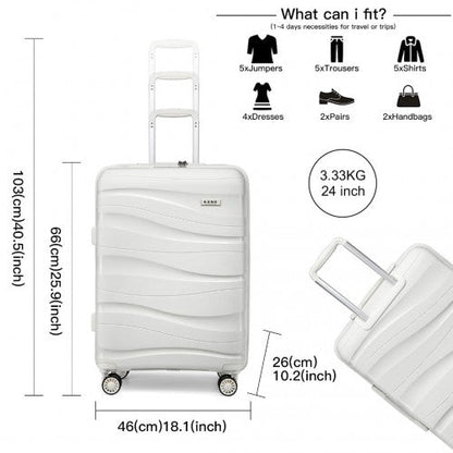 Easy Luggage K2094L - Kono 24 Inch Lightweight Polypropylene Hard Shell Suitcase With TSA Lock - Cream White