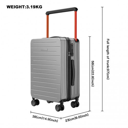 Easy Luggage K2291L - British Traveller 20 Inch Wide Handle Hard Shell PC Luggage With TSA Lock - Grey