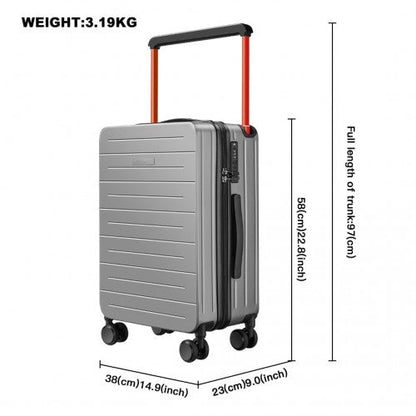 Easy Luggage K2291L - British Traveller 20 Inch Wide Handle Hard Shell PC Luggage With TSA Lock - Grey