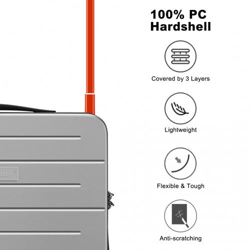 Easy Luggage K2291L - British Traveller 20 Inch Wide Handle Hard Shell PC Luggage With TSA Lock - Grey
