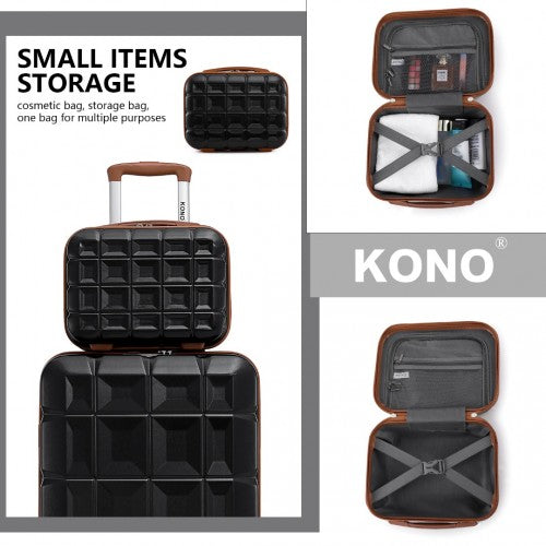 Easy Luggage K2292L - Kono Lightweight Hard Shell ABS Suitcase With TSA Lock And Vanity Case 4 Piece Set - Black And Brown