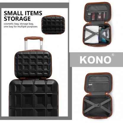 Easy Luggage K2292L - Kono Lightweight Hard Shell ABS Suitcase With TSA Lock And Vanity Case 4 Piece Set - Black And Brown