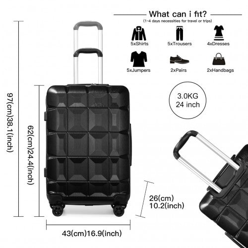 Easy Luggage K2292L - Kono 24 Inch Lightweight Hard Shell ABS Suitcase With TSA Lock - Black