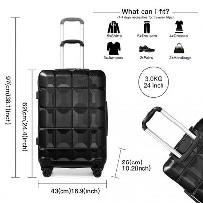 Easy Luggage K2292L - Kono 24 Inch Lightweight Hard Shell ABS Suitcase With TSA Lock - Black