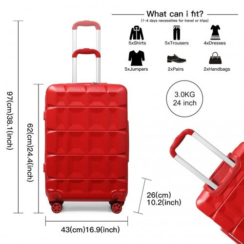 Easy Luggage K2292L - Kono 24 Inch Lightweight Hard Shell ABS Suitcase With TSA Lock - Red