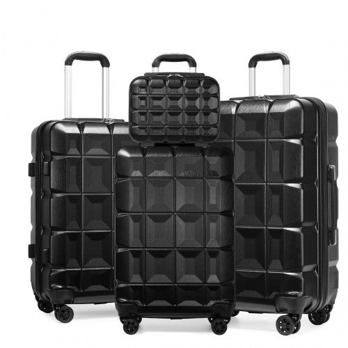 Easy Luggage K2292L - Kono Lightweight Hard Shell ABS Suitcase With TSA Lock And Vanity Case 4 Piece Set - Black