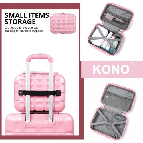 Easy Luggage K2292L - Kono Lightweight Hard Shell ABS Suitcase With TSA Lock And Vanity Case 4 Piece Set - Pink