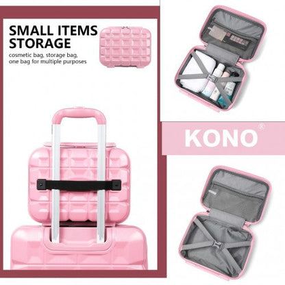 Easy Luggage K2292L - Kono Lightweight Hard Shell ABS Suitcase With TSA Lock And Vanity Case 4 Piece Set - Pink