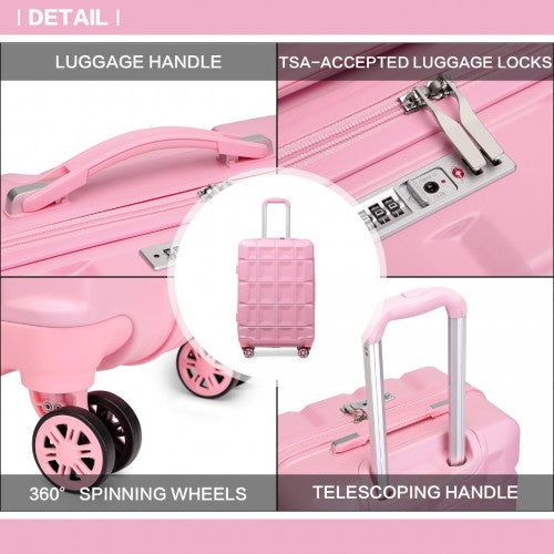 Easy Luggage K2292L - Kono Lightweight Hard Shell ABS Suitcase With TSA Lock And Vanity Case 4 Piece Set - Pink