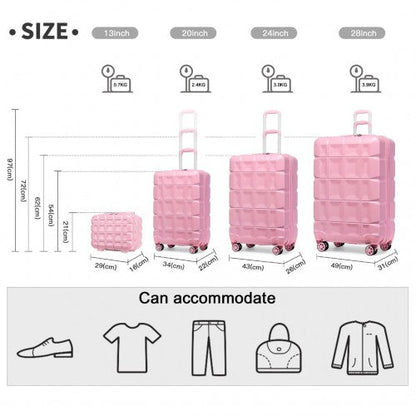 Easy Luggage K2292L - Kono Lightweight Hard Shell ABS Suitcase With TSA Lock And Vanity Case 4 Piece Set - Pink
