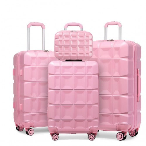 Easy Luggage K2292L - Kono Lightweight Hard Shell ABS Suitcase With TSA Lock And Vanity Case 4 Piece Set - Pink