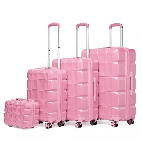 Easy Luggage K2292L - Kono Lightweight Hard Shell ABS Suitcase With TSA Lock And Vanity Case 4 Piece Set - Pink