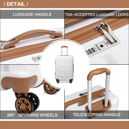 Easy Luggage K2292L - Kono Lightweight Hard Shell ABS Suitcase With TSA Lock And Vanity Case 4 Piece Set - White
