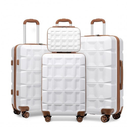 Easy Luggage K2292L - Kono Lightweight Hard Shell ABS Suitcase With TSA Lock And Vanity Case 4 Piece Set - White