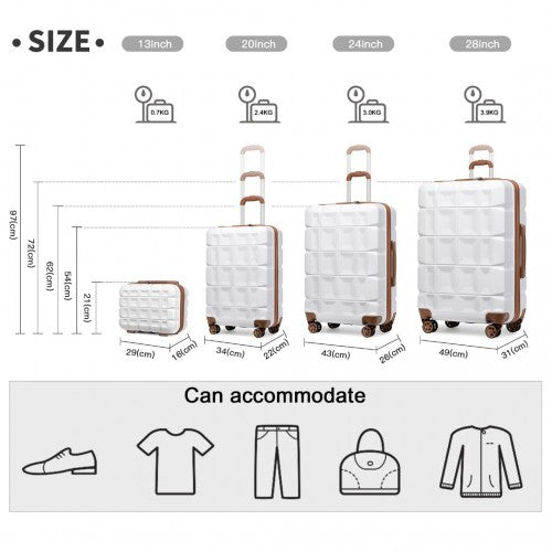 Easy Luggage K2292L - Kono Lightweight Hard Shell ABS Suitcase With TSA Lock And Vanity Case 4 Piece Set - White