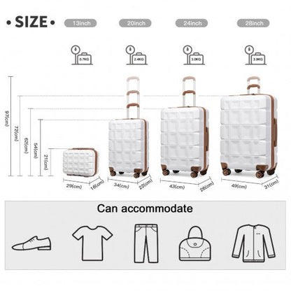 Easy Luggage K2292L - Kono Lightweight Hard Shell ABS Suitcase With TSA Lock And Vanity Case 4 Piece Set - White