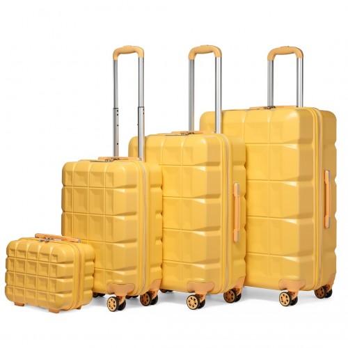 Easy Luggage K2292L - Kono Lightweight Hard Shell ABS Suitcase With TSA Lock And Vanity Case 4 Piece Set - Yellow