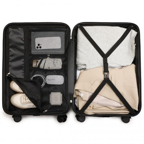 Easy Luggage K2391L - British Traveller 3 Pcs Set Durable Polycarbonate and ABS Hard Shell Suitcase With TSA Lock - Black