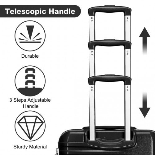 Easy Luggage K2391L - British Traveller 3 Pcs Set Durable Polycarbonate and ABS Hard Shell Suitcase With TSA Lock - Black