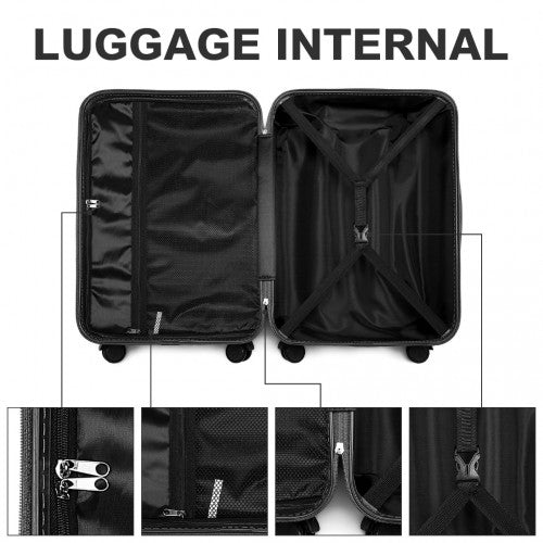 Easy Luggage K2391L - British Traveller 3 Pcs Set Durable Polycarbonate and ABS Hard Shell Suitcase With TSA Lock - Black