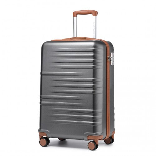 Easy Luggage K2391L - British Traveller 20 Inch Durable Polycarbonate and ABS Hard Shell Suitcase With TSA Lock - Grey And Brown