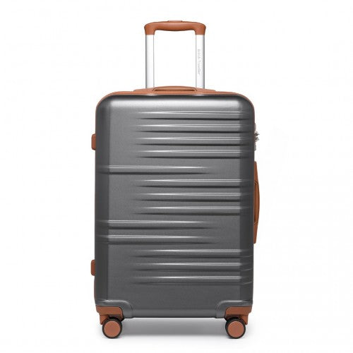 Easy Luggage K2391L - British Traveller 24 Inch Durable Polycarbonate and ABS Hard Shell Suitcase With TSA Lock - Grey And Brown