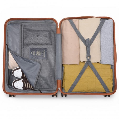 Easy Luggage K2391L - British Traveller 24 Inch Durable Polycarbonate and ABS Hard Shell Suitcase With TSA Lock - Grey And Brown